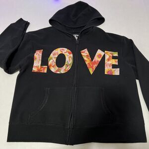 Women's XL Zip Up Hoodie Love Floral Print Hanes ComfortBlend